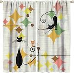 XBDDZSW Mid Century Style Curtains Vintage Black Cat Modern Style Abstract Geometric Pattern Printed Curtains for Bedroom Living Room Decoration Blackout Curtains W42 * L45 Inches