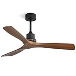 CACI Mall Ceiling Fan no Light, 52" Modern Ceiling Fan with Remote, 3 Wood Blades Flush Mount Ceiling Fan with Reversible ETL DC Motor for Outdoor, Porch, Bedroom, Living Room, Farmhouse, Walnut+Black