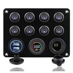 Geloo 8 Gang Waterproof Toggle Switch Panel, 12V Blue LED Lights Rocker Switches with Dual 4.2A USB Charger Socket Panel for Marine Boat Car RV