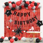 Red Black Birthday Decorations, Red Party Decorations, White Red Happy Birthday Backdrop for Women Men Boys Girls including Birthday Banner,Red Foil Curtain, Balloons Arch Kit.