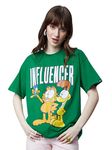 The Souled Store Official Garfield: Influencer Women and Girls Oversized fit Graphic Printed Half Cotton Green Color Oversized T-Shirts Oversized T Shirts for Women Baggy Boyfriend