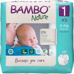 Bambo Nature Premium Baby Diapers - XS Size (2-4 Kgs), 22 Count, for Newborn Baby - Super Absorbent, Eco-Friendly and with a Wetness Indicator, White