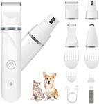 Dog Clipper Dog Grooming Kit with 4 Cutter Head and 4 Guide Combs, Dog Nail Grinder Dog Nail Trimmers, Electric Quiet, USB Rechargeable, Trimming Dog's Hair Around Paws, Eyes, Ears, Face, Rump,White