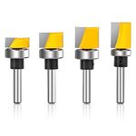 Yueqing Zhongji 4Pcs 1/4 Inch Shank Hinge Mortising Flush Trim Template Router Bit Set with Ball Bearing Carbide Router Bits Pattern Bit Offset Flush Trim Template1/4-Inch Shank