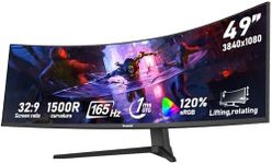 Gawfolk 49 inch Ultra-Wide Curved 1500R Gaming Computer Monitors, DFHD (3840×1080) PC Screen, 165Hz, 1MS, FreeSync, 120% sRGB, HDMI2.1 & DP1.4, Liftable,Compatible with wall-mounted 100*100mm.-Black