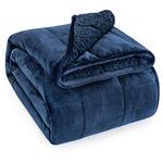 BUZIO Weighted Blanket Queen Size 7kg for Adults, Sherpa Weighted Blanket with Soft Plush Fleece, Fluffy Warm Sherpa Thick Heavy Bed Blanket, Great for Sleep and Calming, 150 x 200cm, Navy Blue