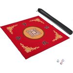 GUSTARIA Mahjong Mat with 3 Dice, Anti Slip and Noise Reduction Table Cover for Mahjong, Poker, Card, Board & Tile Games (Red, 31.5 inches)