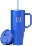 IRON °FLASK Co-Pilot 32 oz Insulated Tumbler with Straw & Flip Cap Lids - Cup Holder Bottle for Hot or Cold Drink - Leak-Proof, Double Walled - Water, Coffee Portable Travel Mug - Cobalt