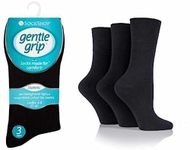 Gentle Grip Ladies Diabetic Seamless ToeHoneyComb Top Non Elastic Socks 3 Pairs Size 4-8 (Black)