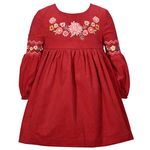 Bonnie Jean Girl's Thanksgiving Dress - Corduroy Harvest Dress for Baby Toddler and Little Girls, Cranberry, 3 Years