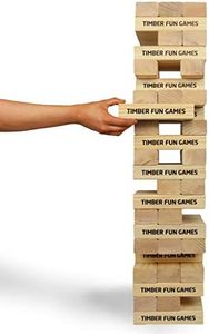 Timber Fun Games – Outdoor Giant Tumble Tower Game with Bag – 54 Wooden Blocks - 73cm Stacks 1.5m High! – All Ages Fun