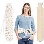 Long Hot Water Bottle with Fluffy Cover, 2L Wearable Hot Water Bag with Belts for Pain Relief, Shoulder Neck and Hand Feet Warmer (White Feather)