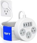 ORICO Power Strip with USB-C Ports, 10 Ft Extension Cord Flat Plug，3 Outlets 4 USB Ports (2USB-C) Charging Station, No Surge Protection for Cruise Ship, Travel, Dorm Room, Hotel Essentials,White