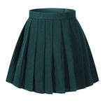 Women`s School Uniform High Waist Pleated Forest Green Skirts (M,Dark green)