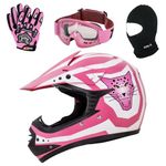 Zorax Pink M (51-52cm) ZOR-X17 Children Kids Motorbike Helmet ECE 2206 & Gloves M(6cm) & Goggles & Balaclava - Dirt Bike Off Road Motocross Helmet