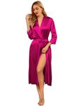 Ekouaer Women's Satin Robe Long Pink Silk Kimono Bathrobe for Bride Bridesmaids Wedding Party Lingerie Sleepwear