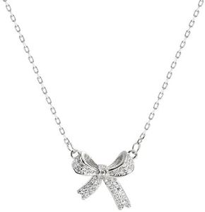 GAUEIOUR Bow Necklace,Butterfly Collarbone Necklace for Women,Light Luxury Sparkling Diamond Minimalist Design Necklace, Sterling Silver Bow Necklace for Women(Silver), Sterling Silver