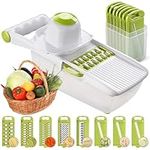 ADOV All in 1 Mandoline Slicer, Fruit and Vegetable Slicer, Multi Function Veg Cutter, Interchangeable Stainless Steel with Food Container, Hand Protector, Julienne Slice for Potato Tomato Onion