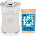 Kefirko Complete Milk KEFIR Starter Kit 848ml Jar with Organic Grains – Make Your own Probiotic Drinks at Home for Good Gut Health and Build Your Immunity. (White)