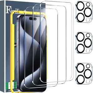 Ferilinso 3 Pack Screen Protector for iPhone 15 Pro Max with 3 Pack Tempered Glass Camera Lens Protector Phone Case Friendly Ultra Accessories Protector de Pantalla for Apple iPhone 15 Pro Max