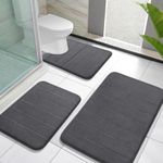 Yimobra 3 Pieces Memory Foam Bath Mat Sets, 31.5 x 19.8 + 17x24 and U-Shaped for Bathroom Rugs, Toilet Mats, Non-Slip, Soft Comfortable, Water Absorption, Machine Washable, Dark Grey