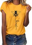 heekpek Women Bee Kind T Shirt Ladies Blouse Bee T Shirt Crew Neck T Shirt Graphic T Shirt Women Short Sleeve Tops Summer Tee Tops, Yellow, Size M