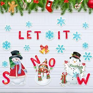 Queekay 17 Pcs Christmas Garage Door Decoration Magnets Refrigerator Stickers Weather Resistant Magnetic Decorations Christmas Car Door Magnets for Outdoor Xmas Holiday Party (Snowman)