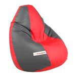 beanskart® 3XL Bean Bag Filled with Beans, XXXL Bean Bag with Beans (Red_Grey Combination) (Faux Leather)