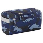 Buruis Travel Toiletry Bag for Men and Women, Hanging Toiletry Organizer Cosmetics Makeup Bag, Water-Resistant Dopp Kit Shaving Bag, Small Toiletry Bag for Travel Essentials, Accessories (Camo Blue)