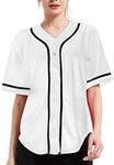 TOPTIE Women's Baseball Jersey Hip Hop Hipster Button Down Baseball T-Shirt-White Black-L