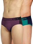 XYXX Men Micro Modal Brief, Relaxed Fit, Colorblock, Pack of 2, XYBRF2PCKN590L, Grape Wine & Black + Navigate & Black Iris, L