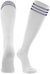 TCK Elite Finale 3 Stripe Soccer Socks (White/Purple, Medium)