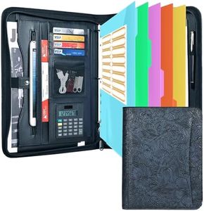 Eshow Portfolio Organizer - 3 Ring Binder with Zipper, Vegan Leather Business Padfolio Folder with Notepad Includes 5 Color Sheet Protectors for Documents Files for Men Women