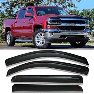 Side Window Visors Vent Shades Wind Deflectors Fit 2015-2018 Chevrolet Silverado & GMC Sierra 1500 2500HD 3500HD Crew Cab Rain Guards 4-Piece Set