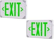 Ciata Two Green Light up Hardwired, Battery Operated Exit Signs with Light, Wet Location, Exterior, Weatherproof, Led Illuminated, Corded Exit Sign Battery Powered Emergency Light with Battery Backup