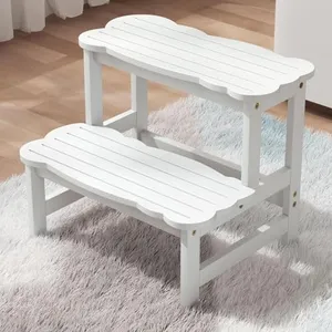 COSYLAND Step Stool for Toddlers - Two Step Stools Toddler 300 lbs Capacity with Safety Non-Slip Design, Bamboo Step Stool for Bathroom, Kitchen Dual Height Step Stools for Kids White