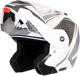 Vega Crux Dx Checks ISI Certified Gloss Smooth Finish Flip-Up Helmet for Men and Women with Clear Visor(White Silver, Size:L)