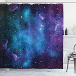 ABAKUHAUS Outer Space Shower Curtain, Galaxy Stars in Space Celestial Astronomic Planets in the Universe Milky Way, Cloth Fabric Bathroom Decor Set with Hooks, 70 Inches, Navy Purple