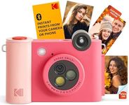 KODAK Smile+ 2-in-1 Digital Instant Print Camera & Wireless Bluetooth Photo Printer -10MP, Special-Effect Rotating Lens, Zink 2x3 Inch Sticky-Back Photos, Print via Fun App from Smart Devices -Fuchsia