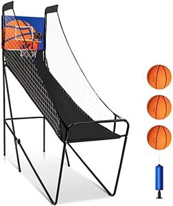 Costway Portable Arcade Basketball Game, Foldable Basketball Arcade Game for Kids with Electronic Scorer, Buzzer, 3 Basketballs & Pump, Basketball Game Machine for Party, Gathering, Playing Room