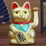 myQ 1pcs Black 5inch / 12.5cm Feng Shui Beckoning Cat Wealth Fortune Lucky Waving Kitty Decor,Sand color