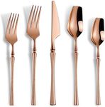 Lemeya 20-Piece Rose Gold Silverware Set for 4,Modern 18/10 Stainless Steel Flatware Set,Unique Rustic Cutlery Utensils Set,Spoon and Fork Set for Home, Restaurant,Mirror Polished,Dishwasher Safe