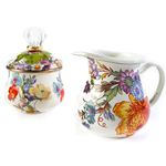MACKENZIE-CHILDS Enamel Creamer and Sugar-Bowl Set, Cream Dispenser and Sugar Holder, Unique Kitchen Decor, White Flower Market
