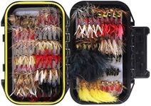 Croch 120pcs Dry Flies Wet Flies Flies Box Set Mix Designs Fishing Lure Bass Salmon Trouts Flies Floating/Sinking Assortment with Waterproof Fly Box