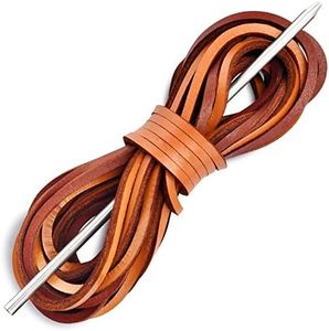 Leather Shoelace Boot Lace Boat Shoe Lacing Kit - 72 Inches Long 3.2mm (1/8") Wide - 1 Needle and 2 Strips, Tan, 72"_ 2 Strips