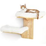 FUKUMARU Cat Wall Shelves, 2 Platform Cats Wall Furniture, Tree Shape Wall-Mounted Floating Shelf with Soft Cushion, Solid Rubber Wood Cat Perch for 16 Inch Drywall, Suitable for Climb, Play, Nap