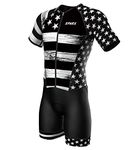 Sparx Mens Elite Aerosuit Triathlon Suit Mens Short Sleeve Tri Suit Skinsuit (B&W US Flag, Medium)