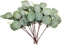 14 Pcs Eucalyptus Artificial Flowers, Plastic Eucalyptus Stem Leaves Branches, Decorative Faux Fake Green Eucalyptus Bouquets Foliages Plants for Wedding, Garden, Home, Outdoor Indoor Decoration