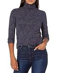 Amazon Essentials Women's Long-Sleeve Turtleneck (Available in Plus Size), Camel Navy Dots, L