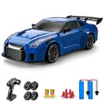 ACAMMZAR RC Drift Car, 1:24 Remote Control Car for Kids, 20KM/H 4WD High Speed RC Cars with LED Lights, Two Batteries, Extra Drifting Tires, Vehicle for Adults Boys Girls, Dark Blue